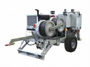Hydraulic puller 70 kN capacity for single rope pulling on overhead stringing operations as well as underground cabling